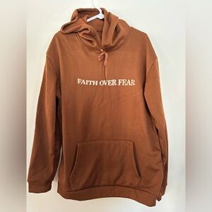 Faith Over Fear printed Brown Hoodie Never Worn